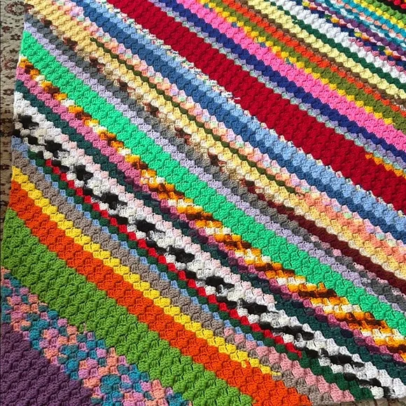 Colorful Scrappy Crochet Afghan 47X66 - Picture 2 of 12